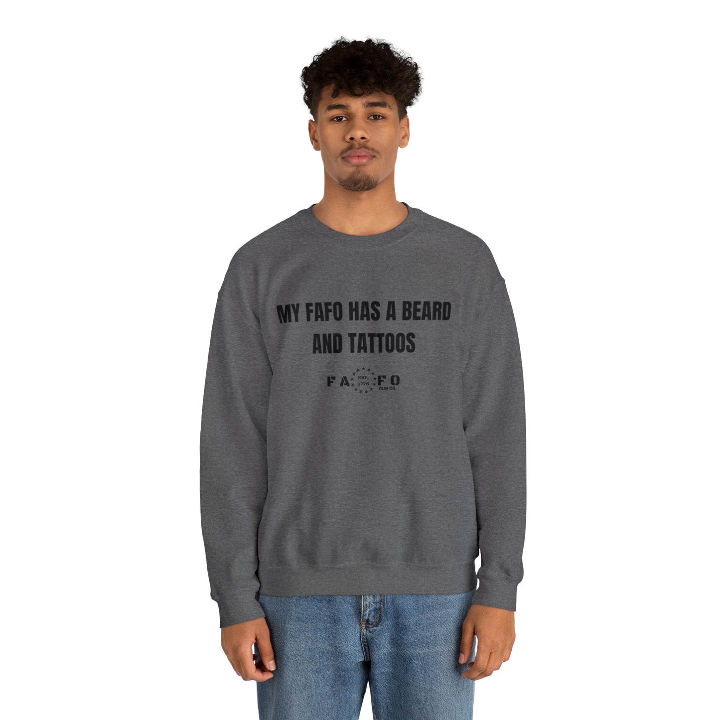 “MY FAFO HAS A BEARD AND TATTOOS” Unisex Heavy Blend™ Crewneck Sweatshirt