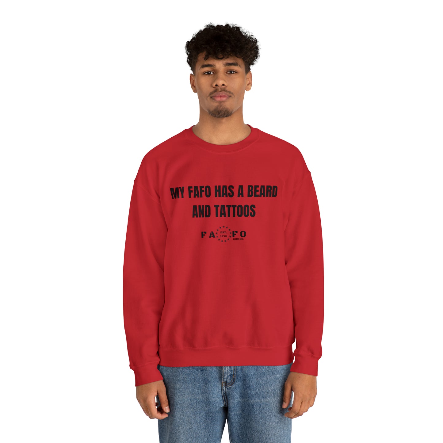“MY FAFO HAS A BEARD AND TATTOOS” Unisex Heavy Blend™ Crewneck Sweatshirt